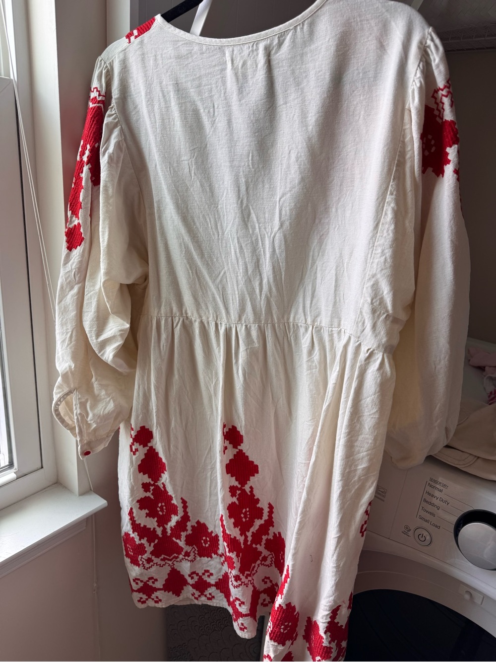 Velvet by Graham & Spencer - Jora Embroidered Peasant Midi Cream Red Dress - Picture 6 of 8